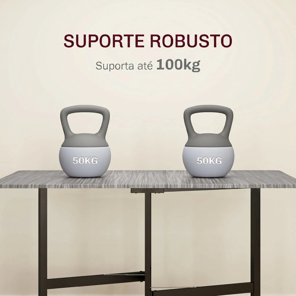 Mesa de Jantar Dobrável com Rodas para 4-6 Pessoas 120 cm (CADEIRAS NÃO INCLUIDAS) 2 Abas Estilo Industrial Cinza