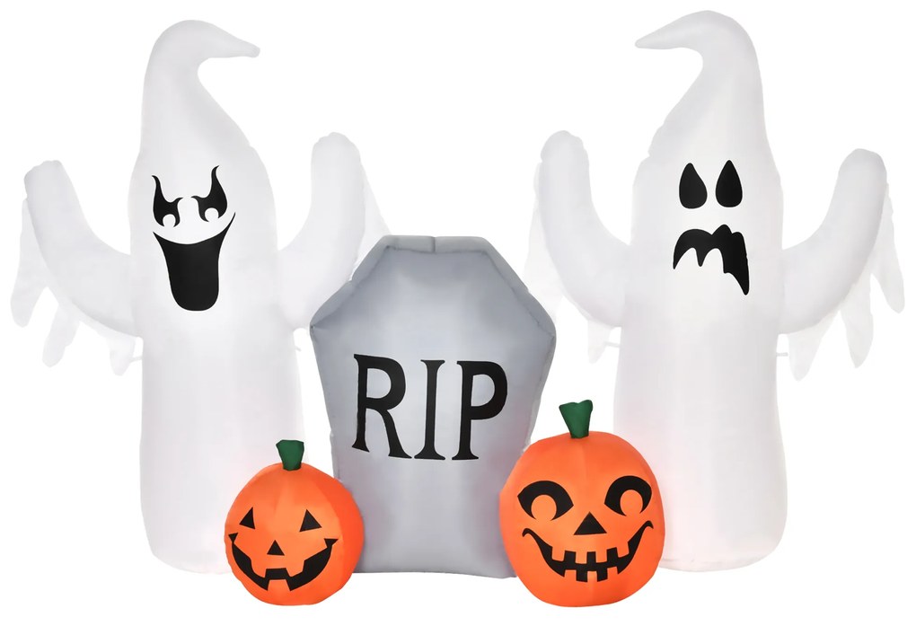 HOMCOM Fantasmas Infláveis de Halloween com Luzes LED Decoração Inflável com Abóbora e Lápida para Interior Exterior 182x57x122cm Multicor