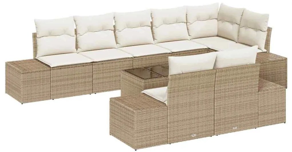 Conjunto de Sofá de Jardim com 9 Peças e Almofadas, Rattan Sintético M