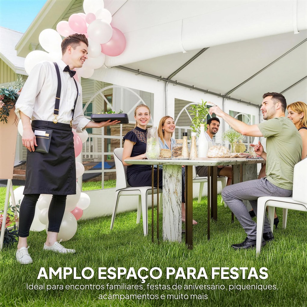Tenda para Festas 4x6 m Tenda de Jardim com Paredes Removíveis, 2 Portas e Janelas UPF30+ para Casamentos e Camping Branco