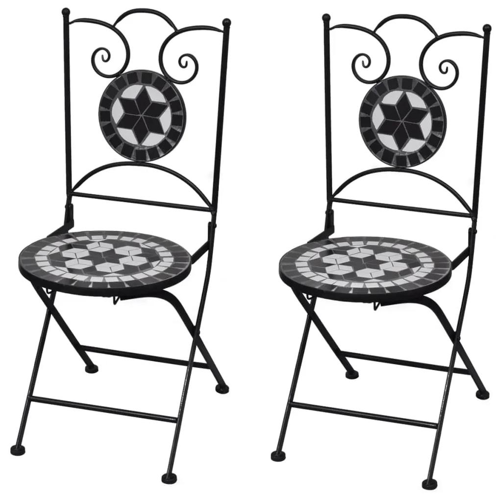 41533 vidaXL Cadeiras de bistrô dobráveis 2 pcs cerâmica preto e branco