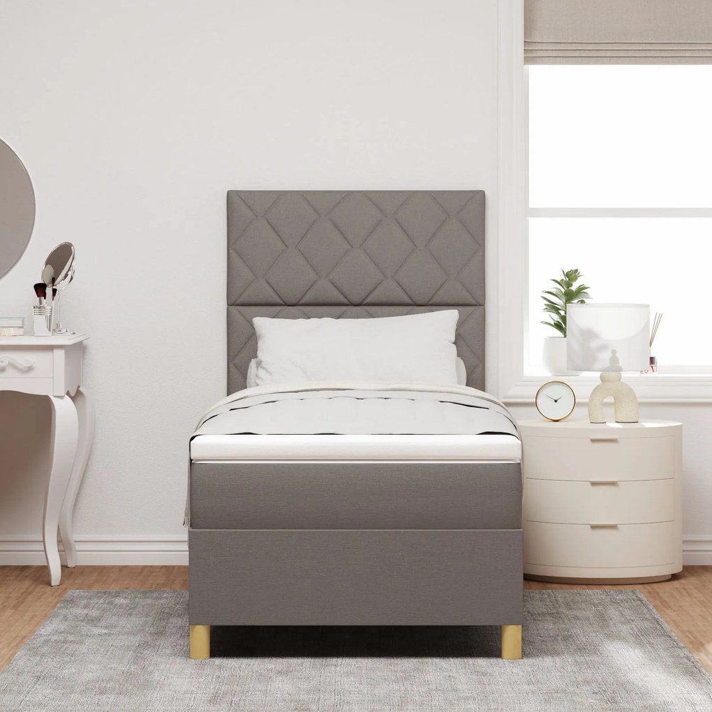Cama Box com Colchão Taupe de Tecido de Solteiro