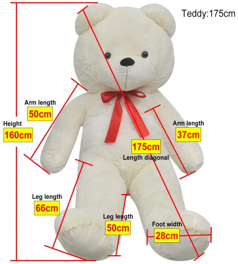 Urso de peluche XXL 160 cm branco