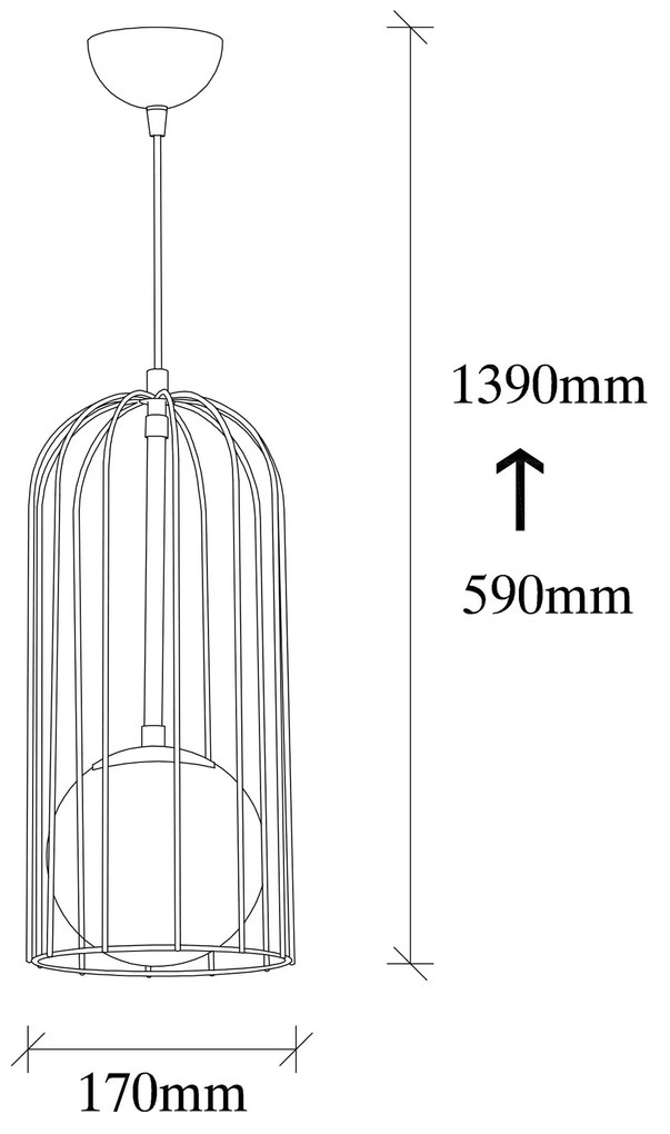 Candeeiro Suspenso Tweety – Preto – 17 x 17 cm, Altura Ajustável
