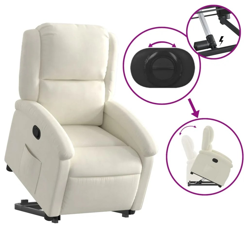 Poltrona reclinável elevatória veludo cor creme