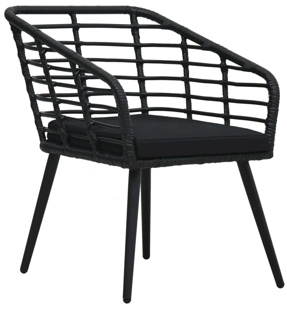 Cadeiras de jardim com almofadões 2 pcs vime PE preto