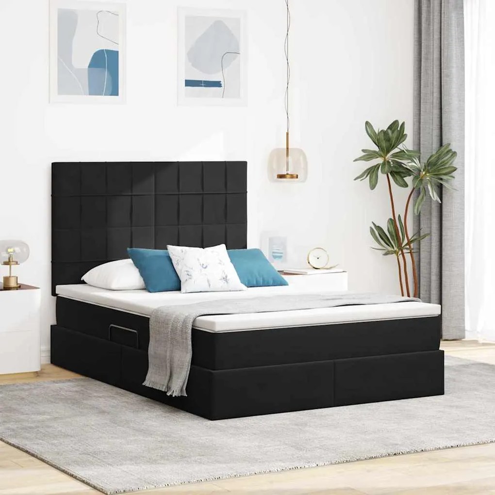 vidaXL Cama com arrumação e LED com colchão Preto 140 x 190 cm Veludo