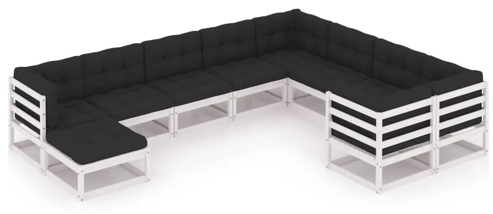 vidaXL 10 pcs conj. lounge de jardim c/ almofadões pinho maciço branco