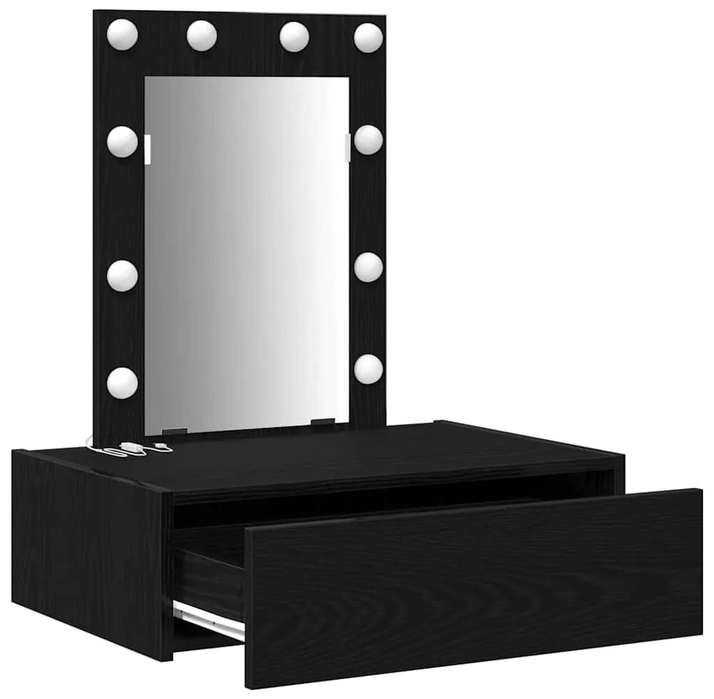 Mesa de Maquiagem Montada na Parede com Luzes LED - Carvalho Preto