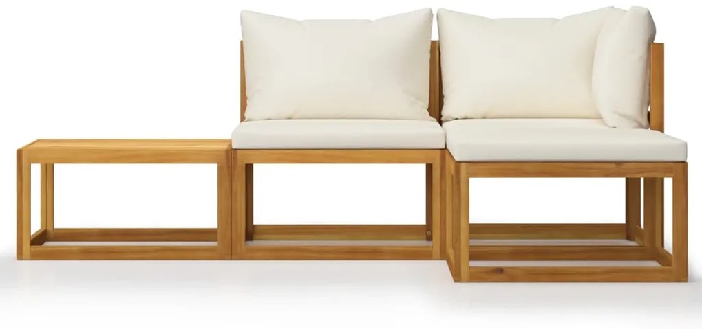 4 pcs conjunto lounge jardim c/ almofadões acácia maciça creme