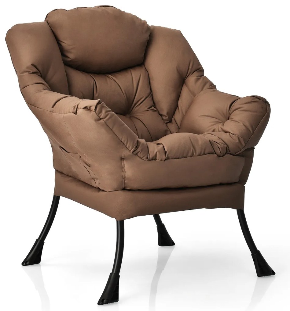 Poltrona moderna em tecido de poliéster com estrutura em metal estofada com bolso lateral 75 x 81 x 94,5 cm Castanho