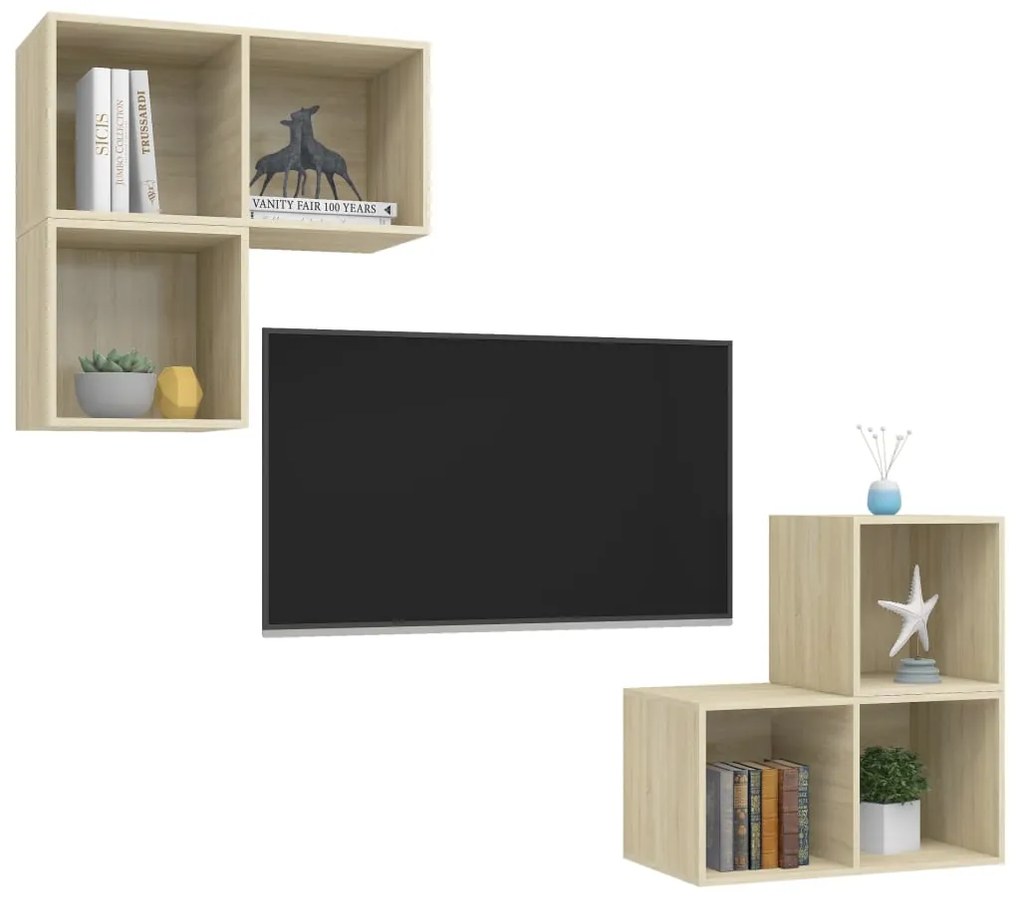 4 pcs conjunto móveis de TV derivados madeira carvalho sonoma