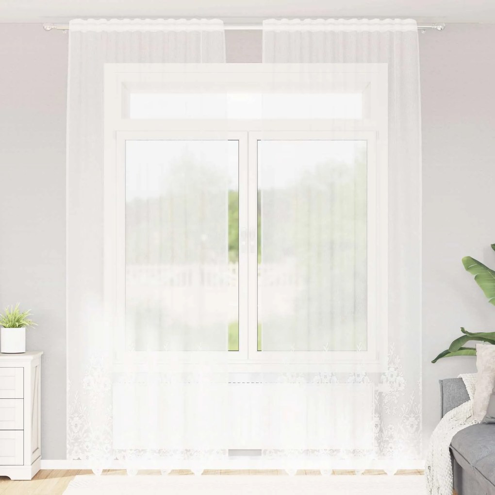 vidaXL Cortina de Renda com cortinas Branco 260 x 150 cm Poliéster