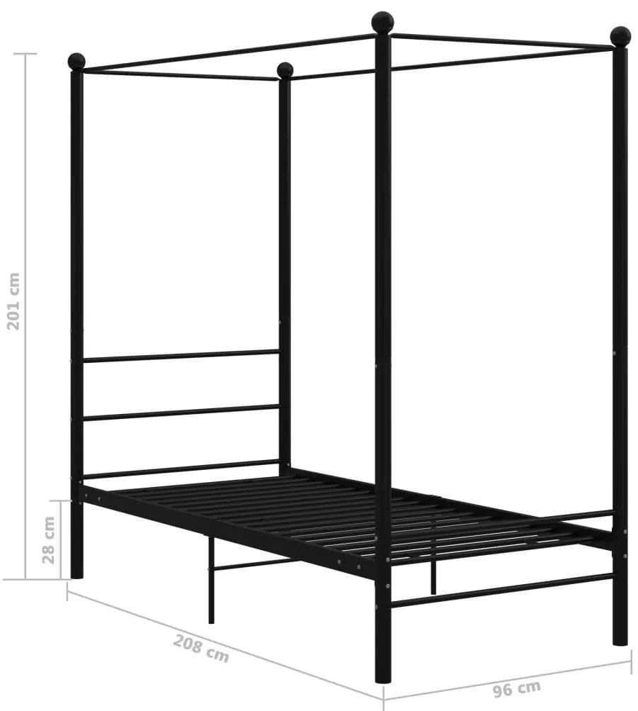 Estrutura de cama com dossel metal preto 90x200 cm
