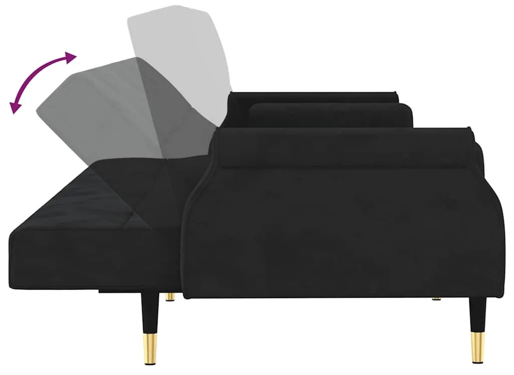 Sofá-cama com almofadões veludo preto
