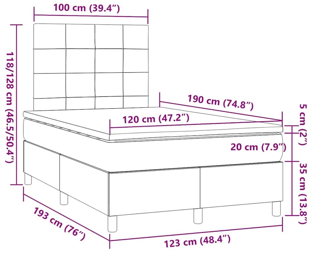 Cama boxspring com colchão 120x190 cm tecido cor creme