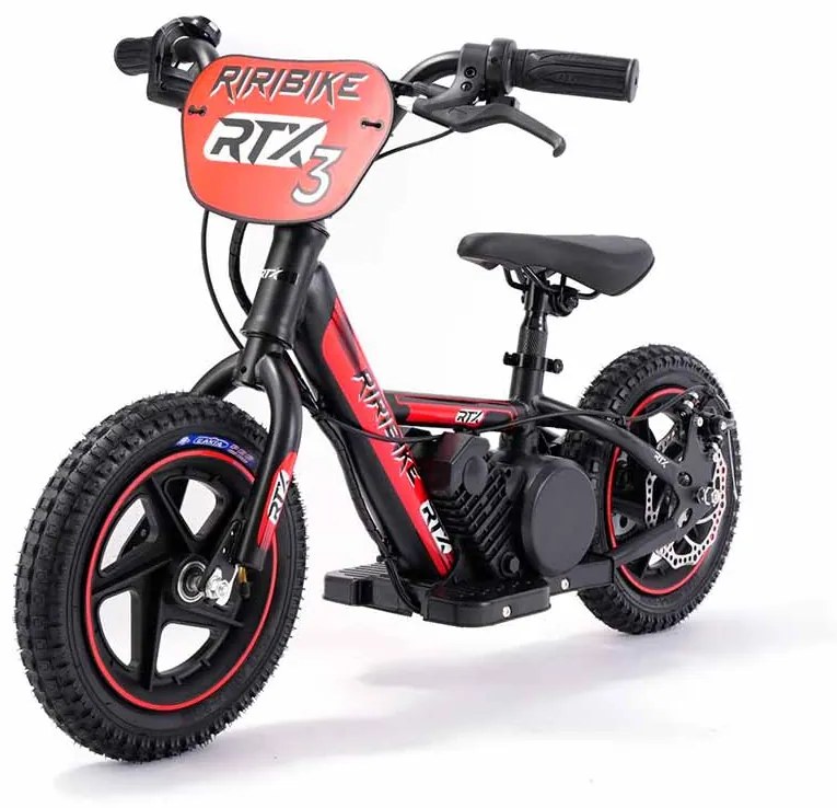 Bicicleta eléctrica para crianças RIRIBIKE RTX3 24V (12"), Batería de litio, Motor de 100W, Travão de disco vermelha