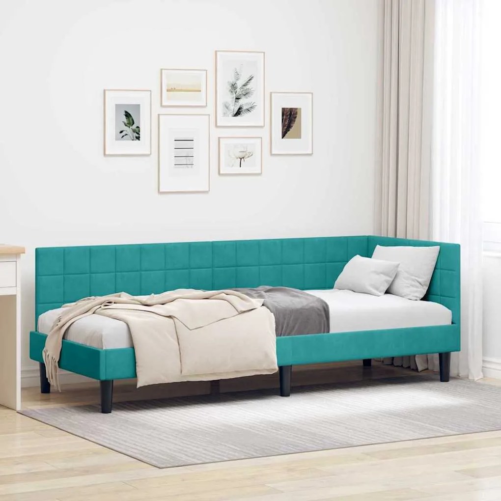 vidaXL Estrutura de Cama de Canto Turquesa 80 cm x 200 cm Veludo