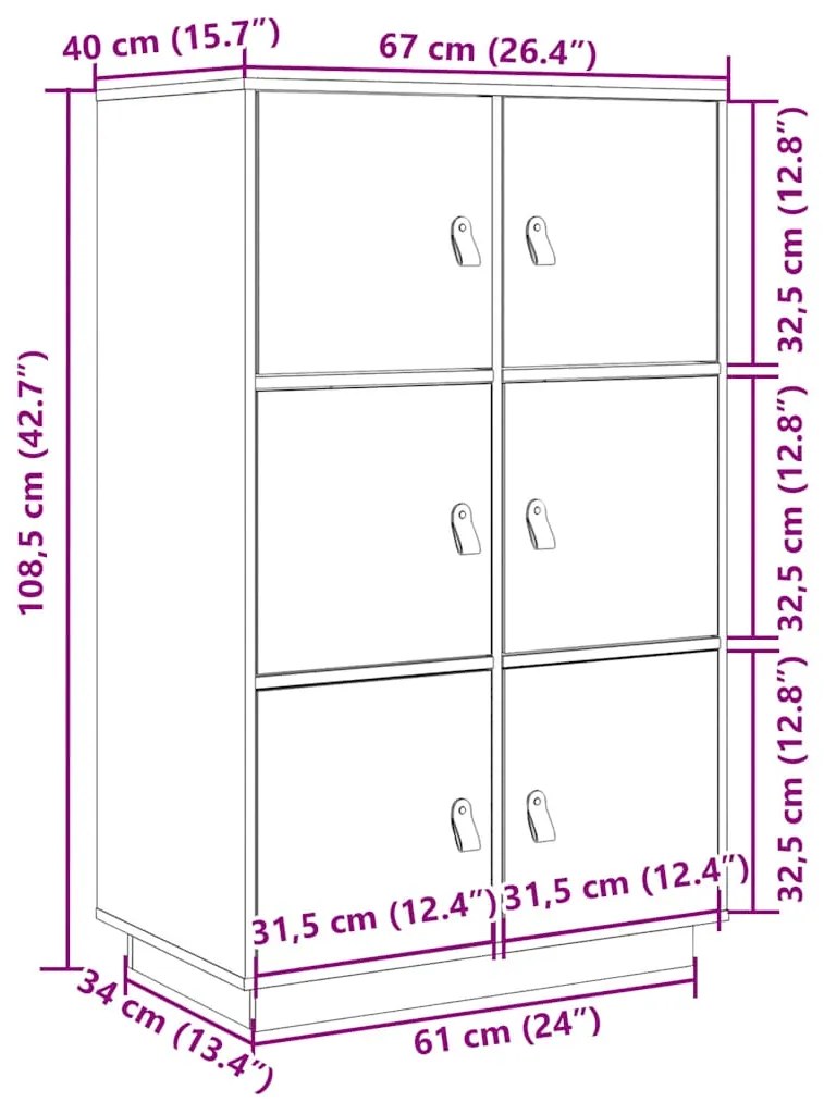 Aparador alto 67x40x108,5 cm pinho maciço branco