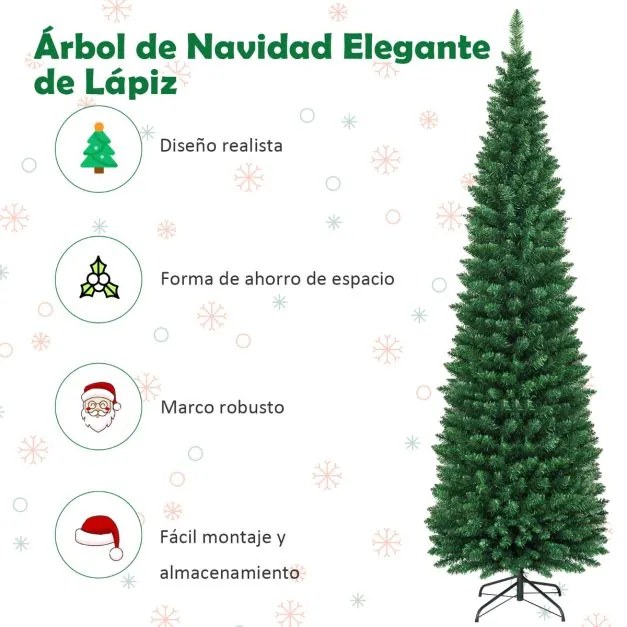 Árvore de Natal de 210 cm Agulhas de PVC Estrutura articulada Base metálica Decoração de casa escritório loja Verde