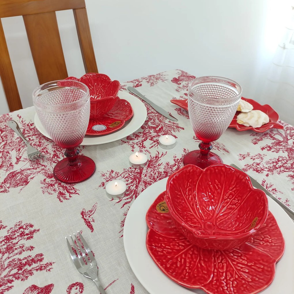 Toalha de Mesa Linho COL Toile de Jouy Red Folho