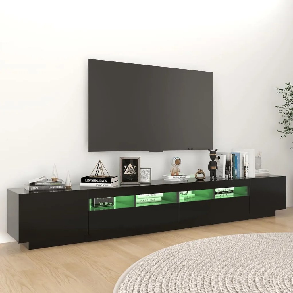 Móvel de TV com luzes LED 260x35x40 cm preto