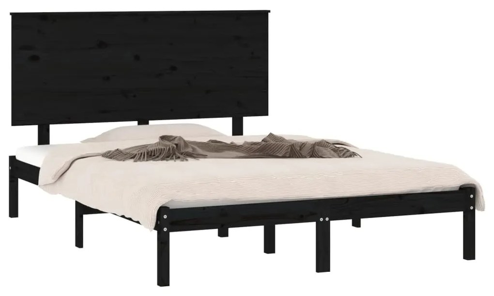 Estrutura de cama 140x190 cm madeira de pinho maciça preto