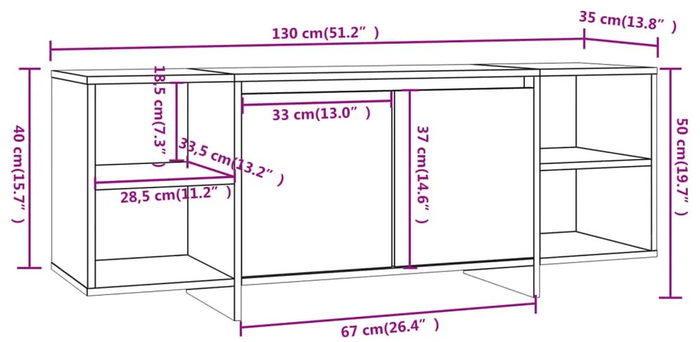 Móvel de TV 130x35x50 cm aglomerado cor sonoma cinzento