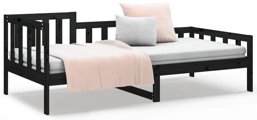 Sofá-cama 90 x 200 cm madeira de pinho maciça preto