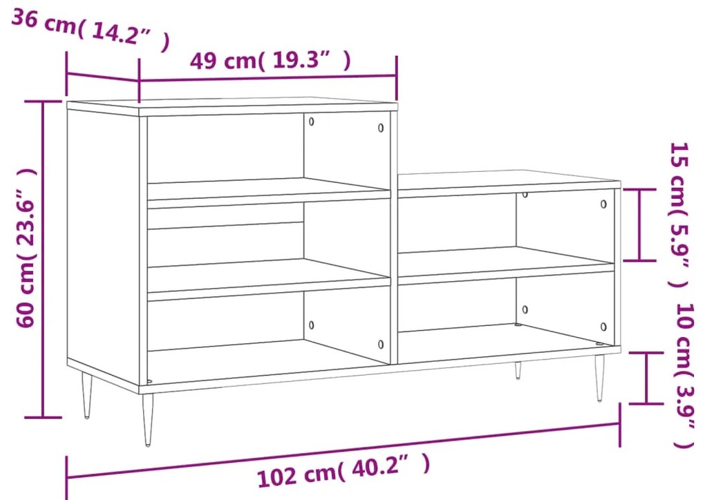 Sapateira 102x36x60 cm derivados de madeira cinzento cimento