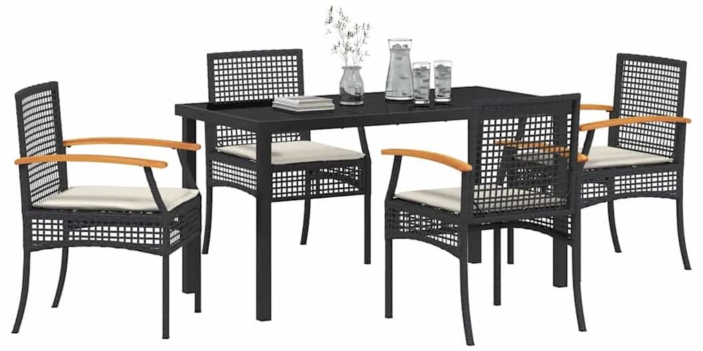 Conjunto de Jantar de Jardim com 5 Peças e Almofadas de Rattan Poliést
