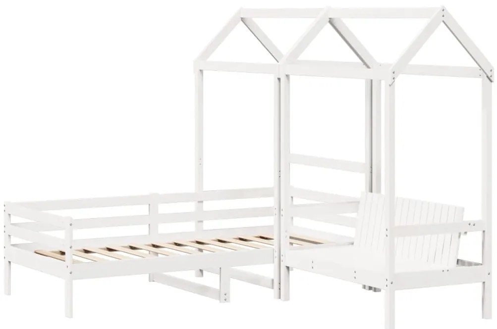 Conj. sofá-cama e banco c/ telhado 90x200cm pinho maciço branco