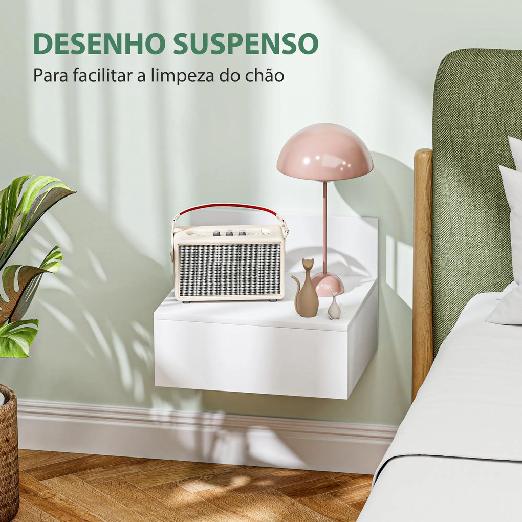 Conjunto de 2 Mesas de Cabeceira Flutuante Conjunto de 2 Mesas de Cabeceira de Parede com Gaveta 43x36,5x30,5 cm Branco