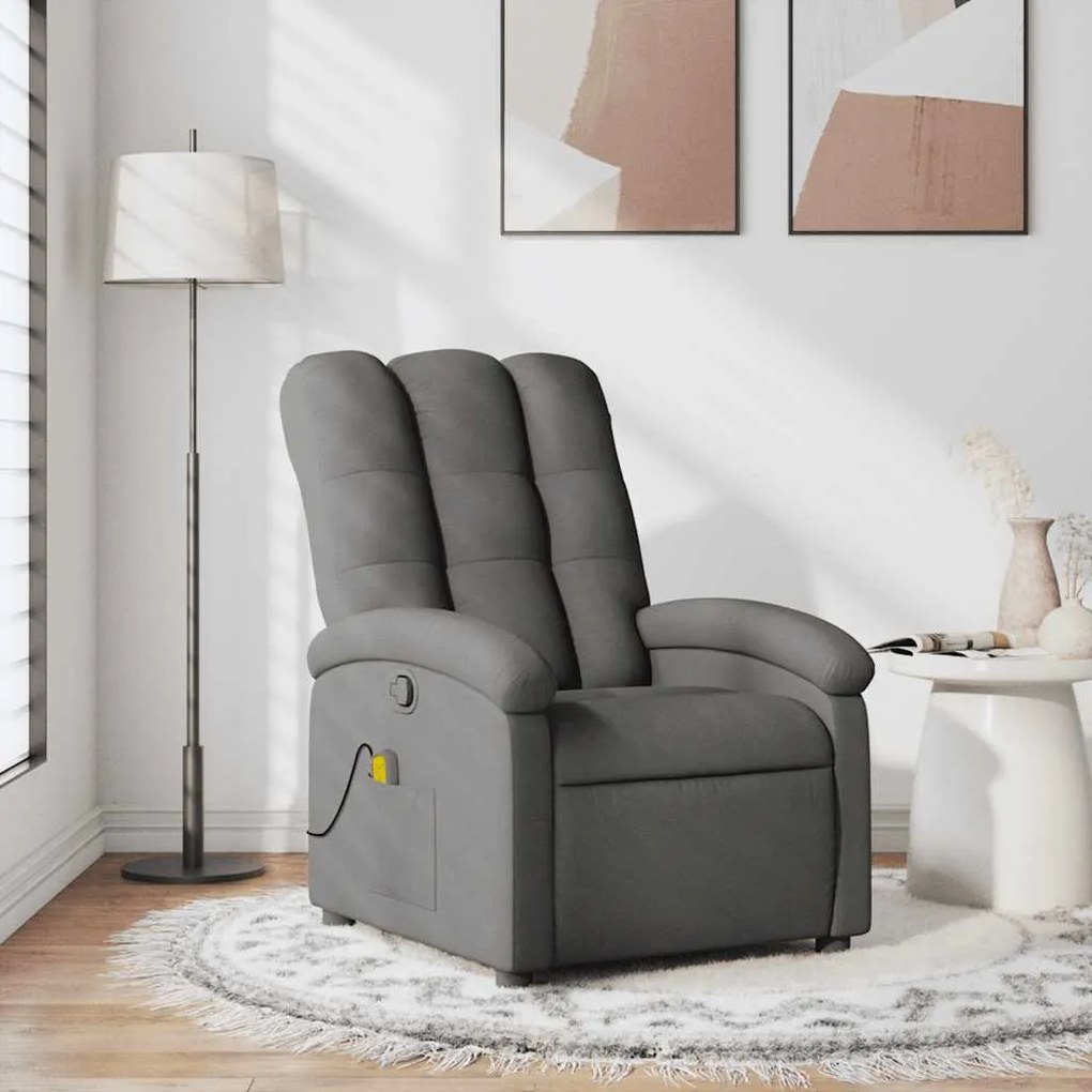 Poltrona de massagens reclinável tecido cinzento-escuro