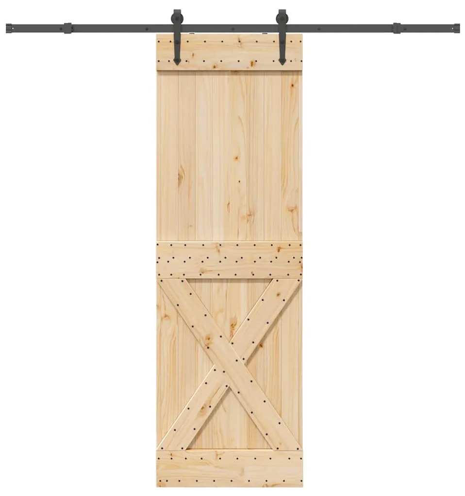 Porta de correr com ferragens 70x210 cm madeira de pinho maciça