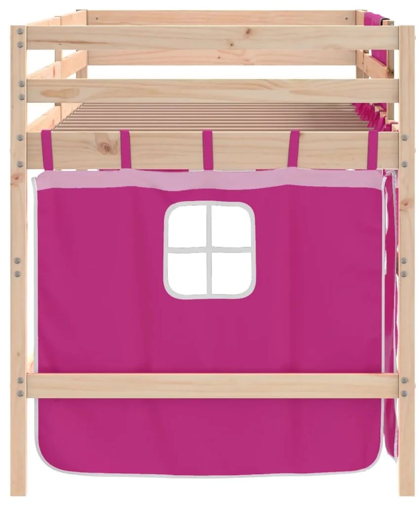 Cama alta p/ criança c/ cortinas 90x190 cm pinho maciço rosa