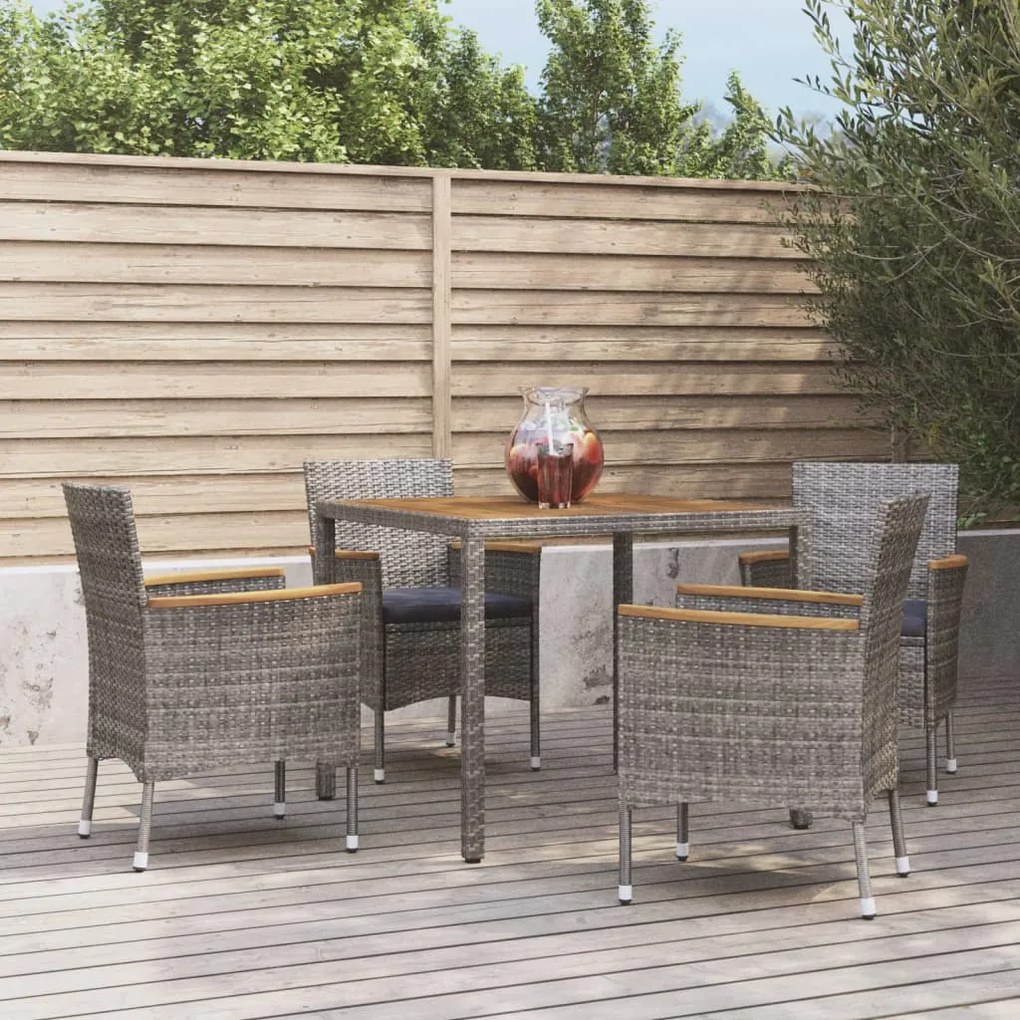 vidaXL 5 pcs conjunto de jantar p/ jardim c/ almofadões vime PE cinza