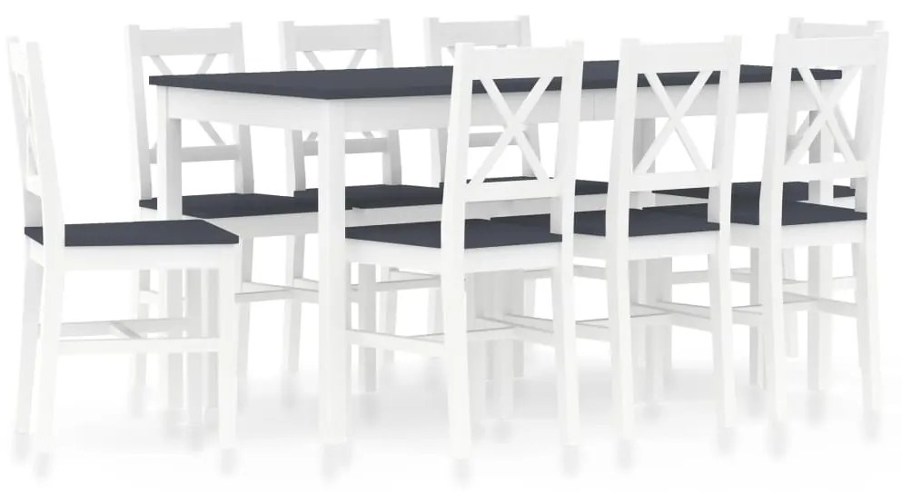 vidaXL 9 pcs conjunto de jantar em madeira de pinho branco e cinzento