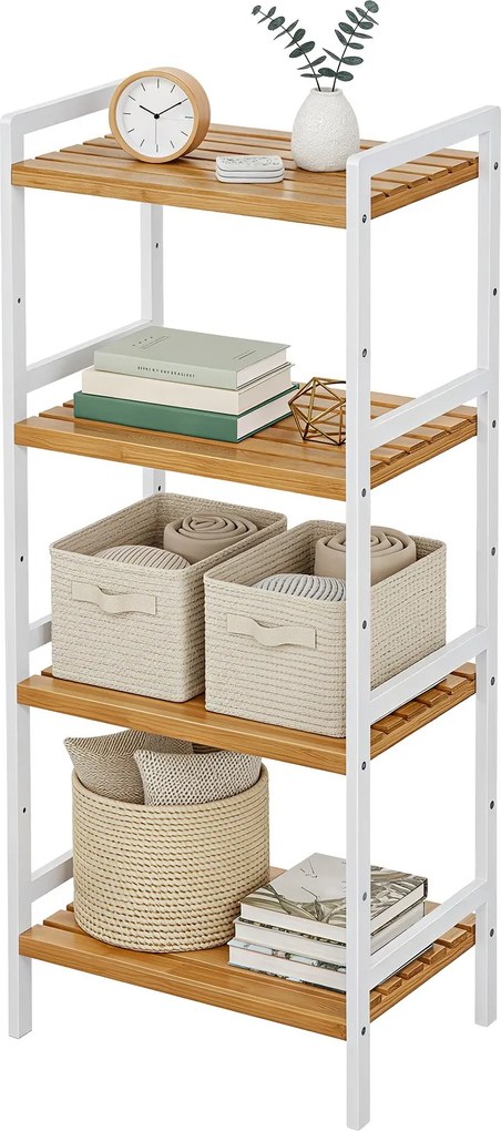 Estante com 4 prateleiras 45 x 31,5 x 111 cm, estante de pé para sala de estar, cozinha, casa banho branco e natural