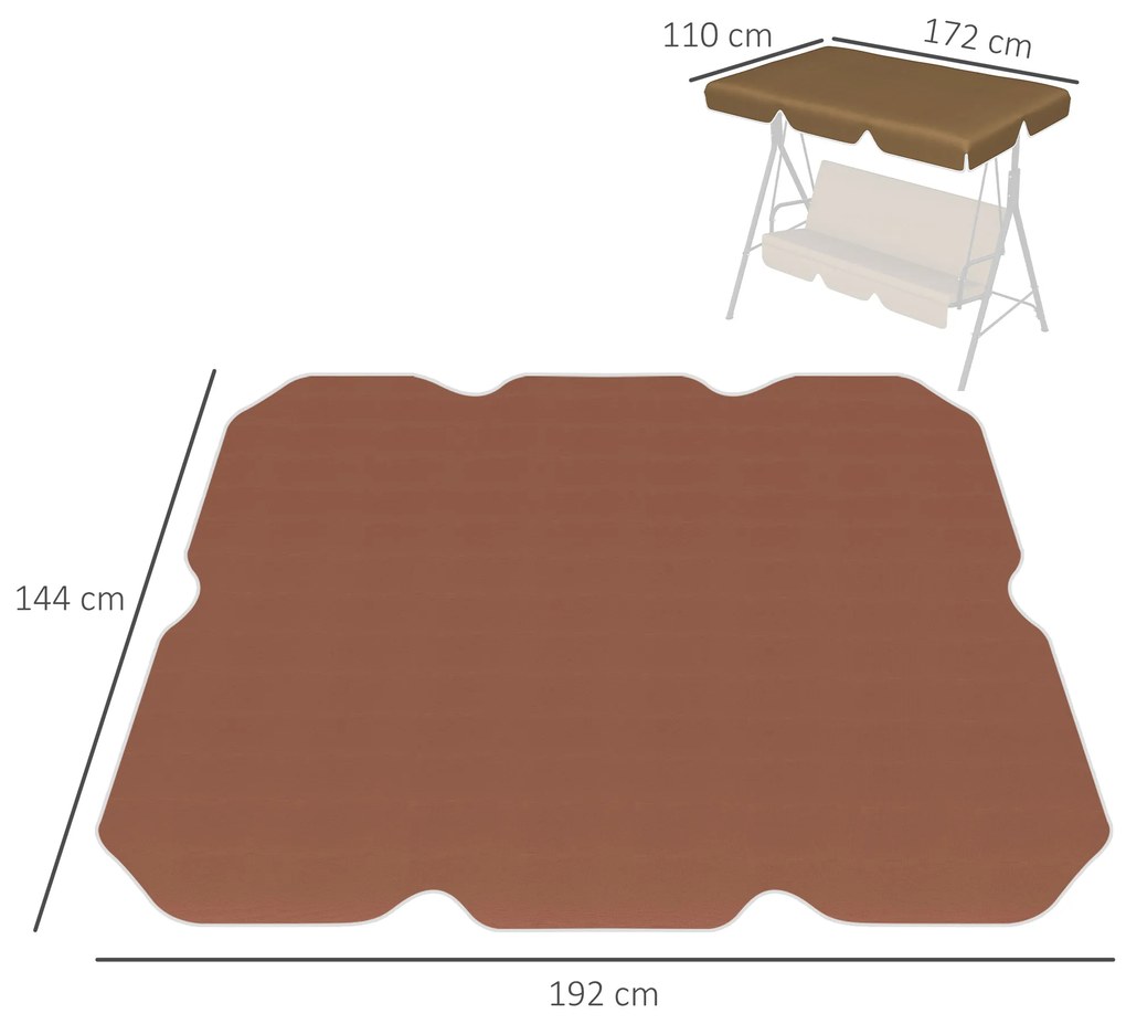 Toldo de Substituição para Baloiço de 2 Lugares com Proteção UV50+ para Jardim Varanda Pátio 192x144 cm Castanho Escuro
