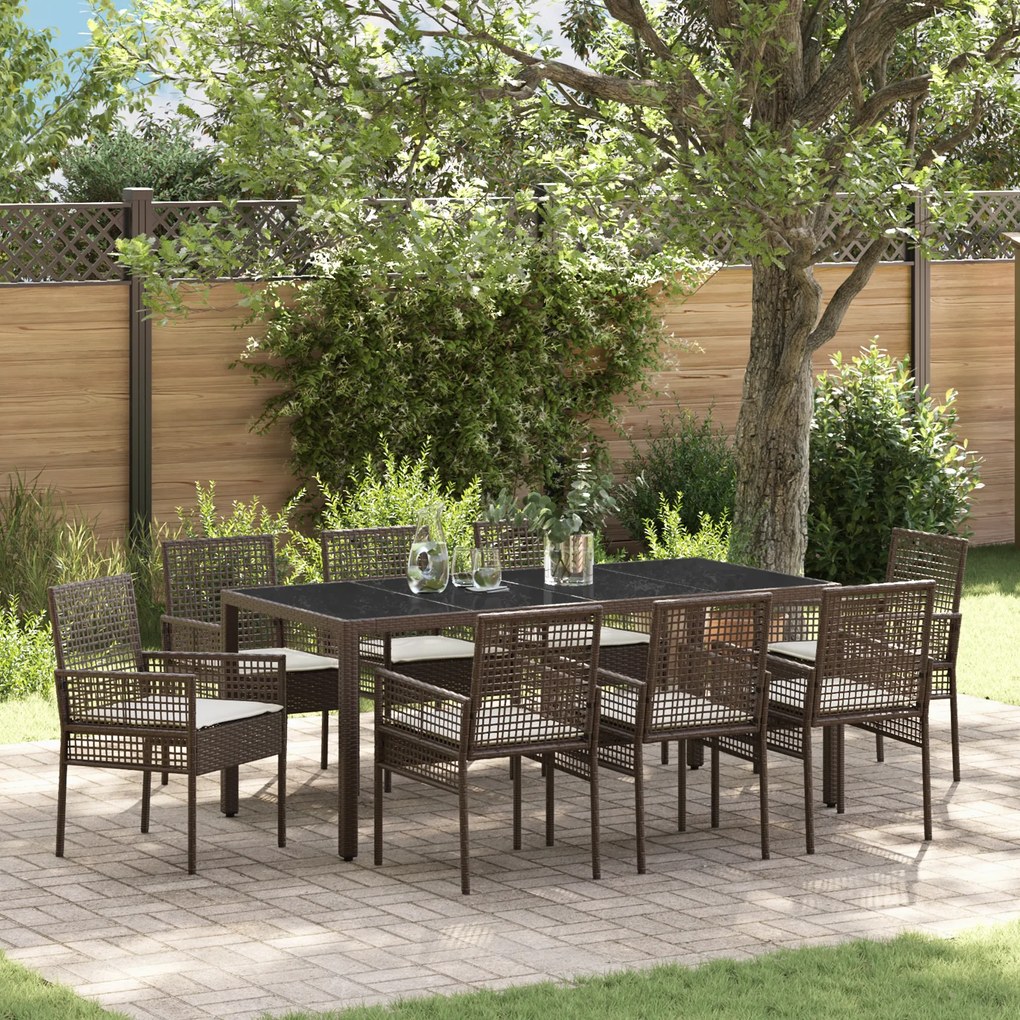 vidaXL Conjunto de Jantar de Jardim de 9 Peças Marrom em Rattan Sintético