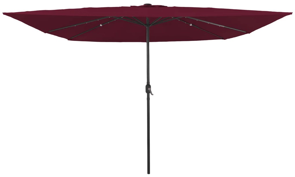 Parasol de Jardim Quadrado vidaXL com Luzes LED 295x245 cm Bordô