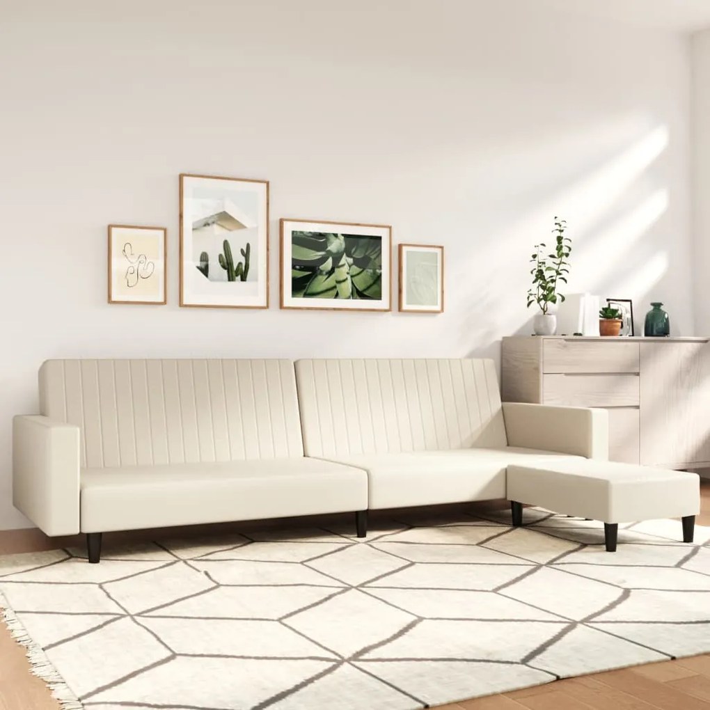 3081883 vidaXL Sofá-cama 2 lugares c/ apoio de pés couro artificial cor creme