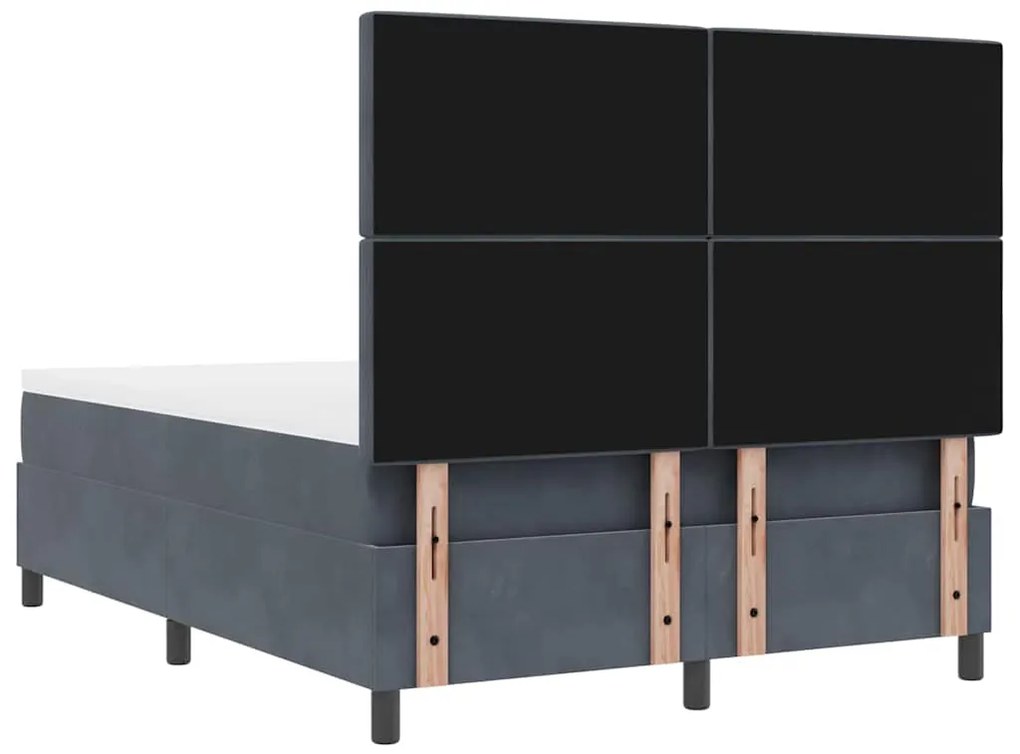 Cama com Mola Box com Colchão &amp; Banco Cinza Escuro 140x190 cm Veludo