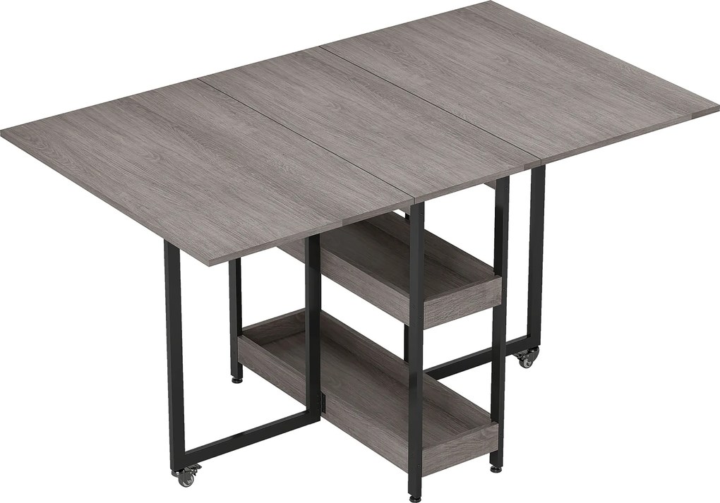 HOMCOM Mesa de Jantar Dobrável com Design Industrial, para até 4 Pessoas, prateleiras abertas, versátil, Metal, Aglomerado, Cinza | Aosom Portugal