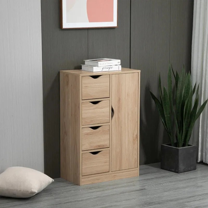 Aparador Ally - Cor Castanho - Com 4 Gavetas e 1 Porta - 54x29x83cm -