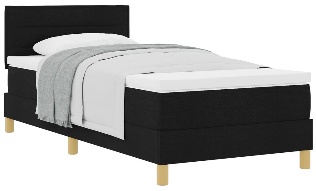 Cama Box Spring com Colchão Preta 100x200 cm Tecido