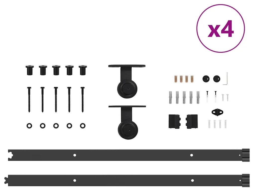 Kit de ferragens para porta deslizante 213,5 cm aço preto