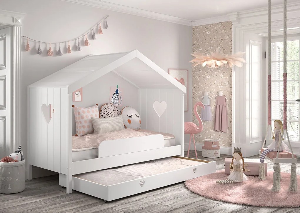 Cama infantil Coleção AMORI House 90x200cm + Estrado + Gaveta inferior + Grade segurança Branca