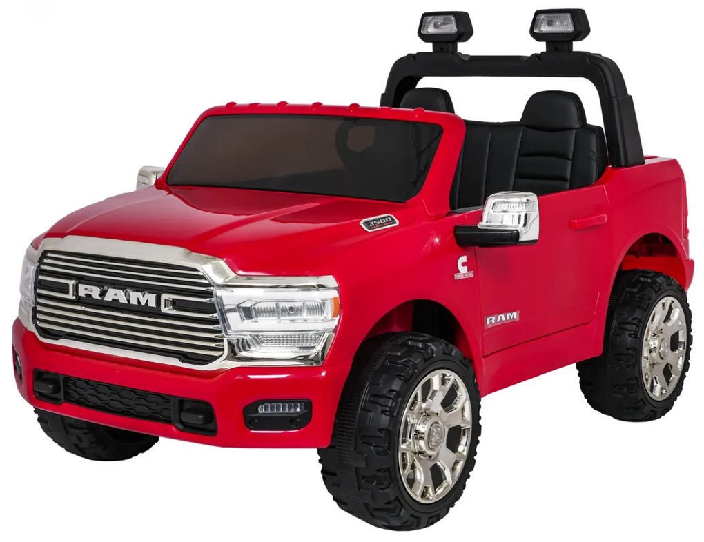 Jipe elétrico para Crianças 24V RAM 3500 Rodas de espuma EVA, assento Couro ecológico Vermelho